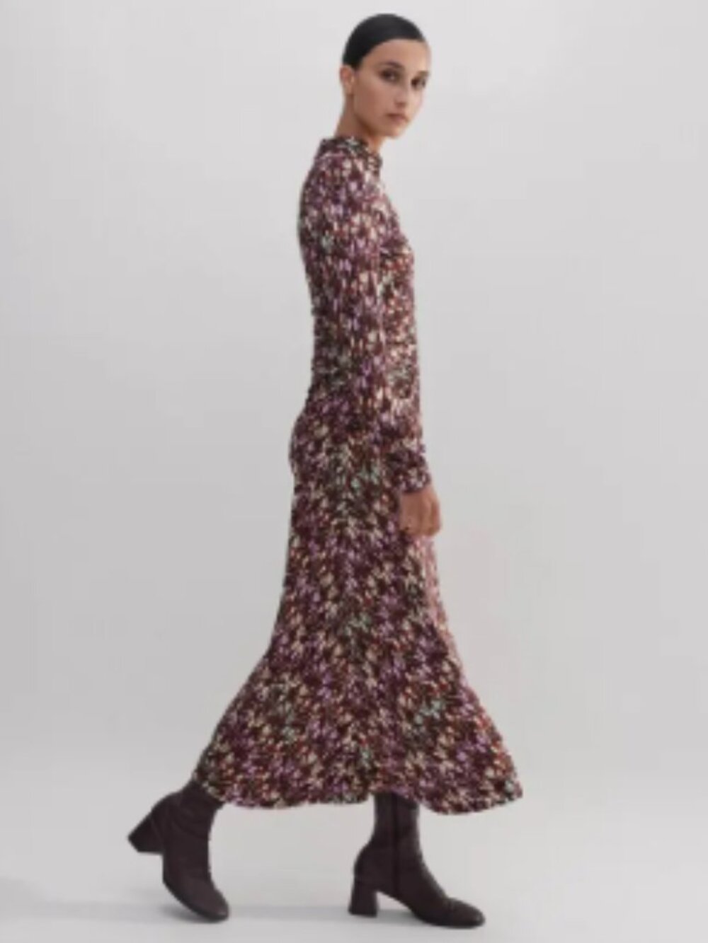 ME+EM Tulip Print Midi Dress, Pink/Brown Multicolor - Size 8 - Picture 6 of 9
